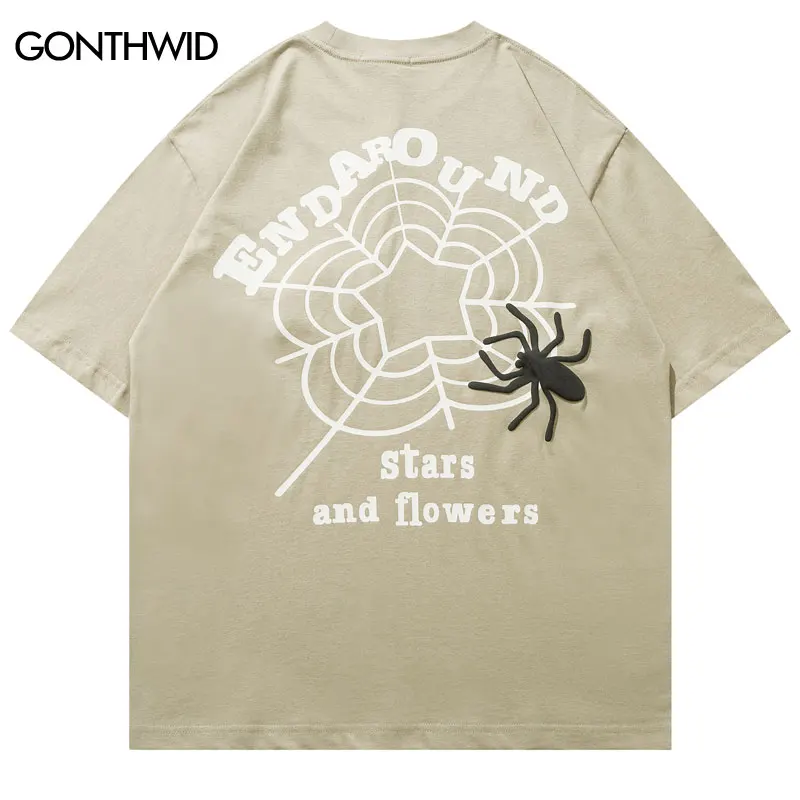 

Hip Hop T-Shirts 2023 Harajuku Spider Letter Print Punk Gothic Tshirt Summer Fashion Casual Cotton Loose Short Sleeve Tee Tops