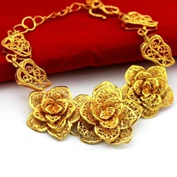 luxury filigree flower shaped women bracelet wrist chain 18k yellow gold filled wedding engagement bride jewelry gift