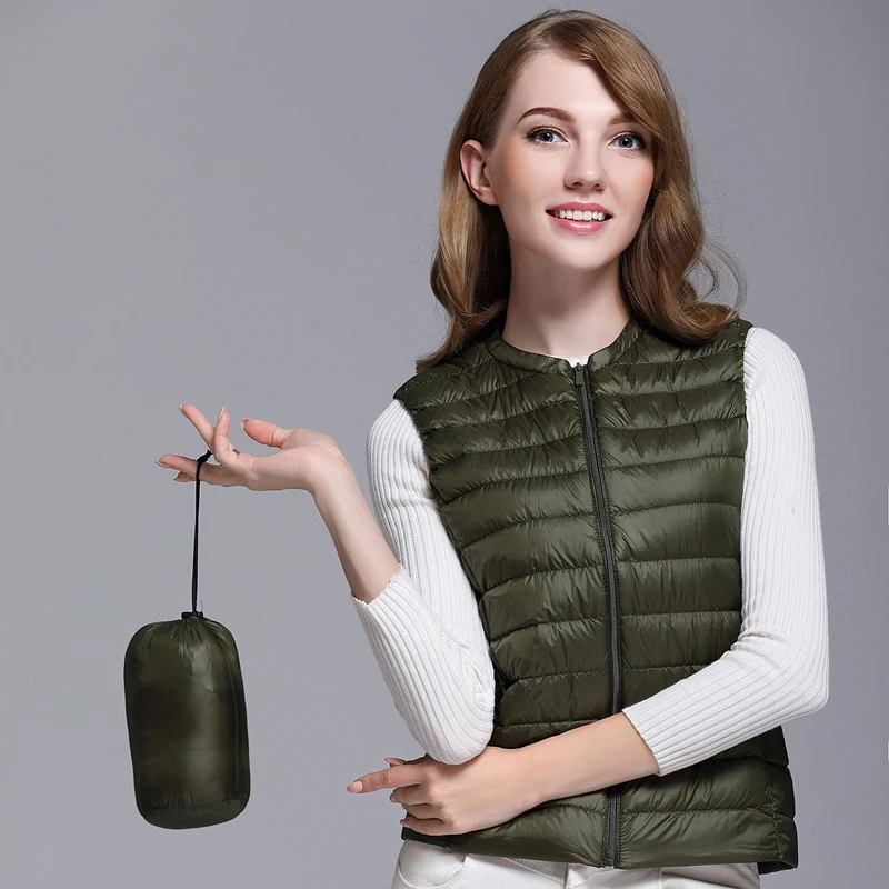 New Women 90% White Duck Down Vest Women Ultra Light Duck Down Vest Jacket Autumn Winter Round Collar Sleeveless Coat