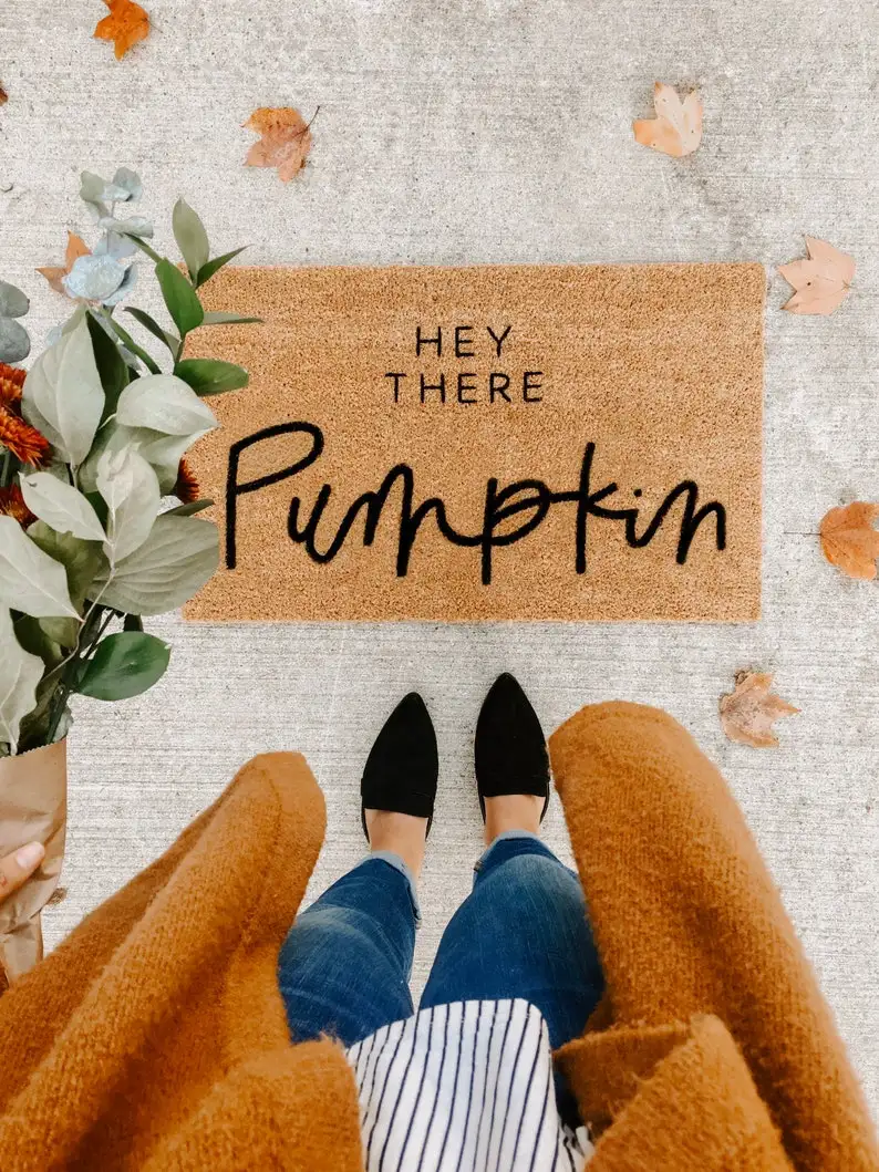 

hey there pumpkin | fall decor | welcome mat | hand painted, custom doormat | cute doormat | outdoor doormat | porch decor