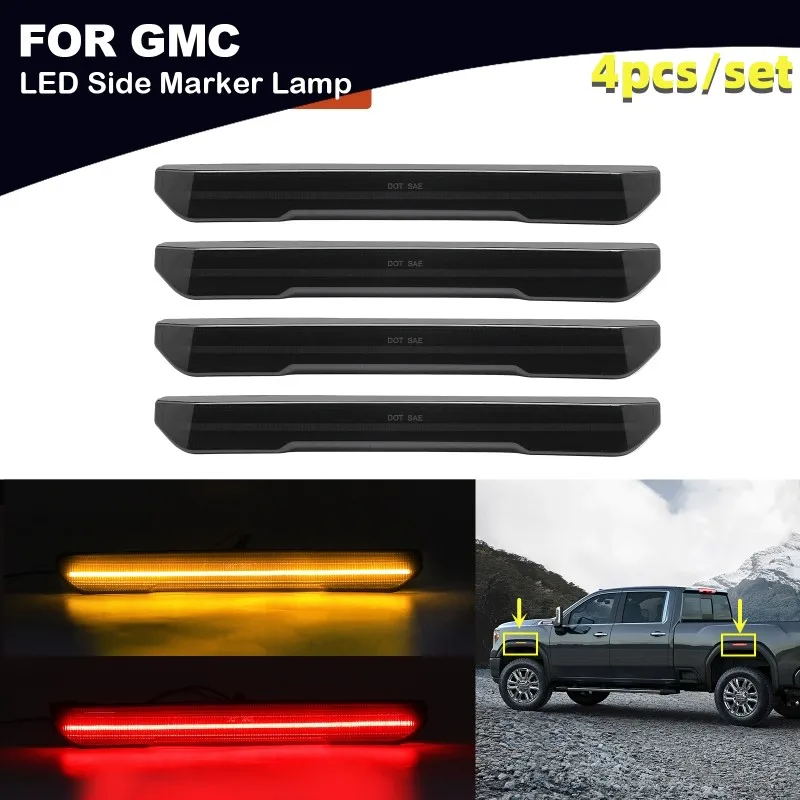 

For GMC Sierra 2500 3500HD 2020-2023 Front and Rear Side Marker Lamp Smoked Shell Amber Light Automotive Supplies (4pcs/set)