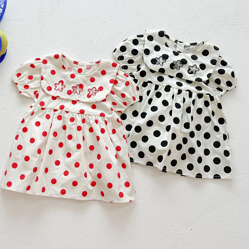 Summer Toddler Baby Girl Dot Printing Dress Romper Newborn Baby Girls Jumpsuit Cotton Short Sleeve Baby Girls Clothes