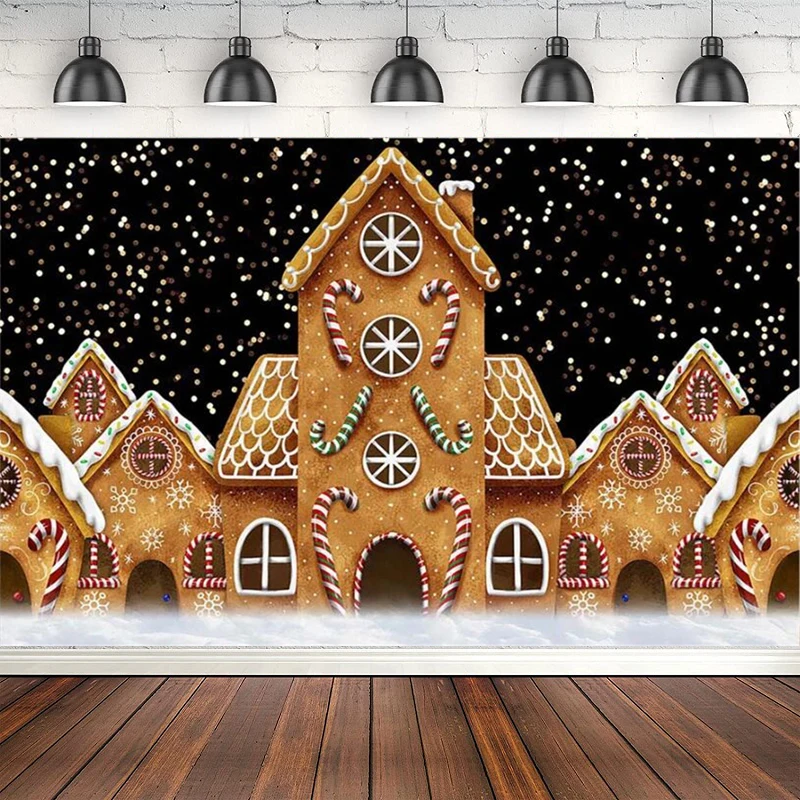 

Фон для фотосъемки с имбирным домиком на Рождество зиму Снежинка Блестящий боке фон для фотостудии декор плакат