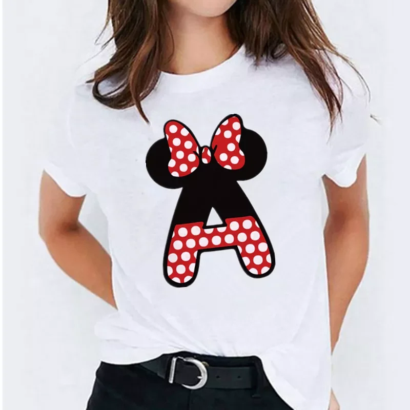 

Print T shirt Women Custom Name Letter Combination Women's High Quality T-shirt Disney Font A-Z Short Sleeve Tshirt