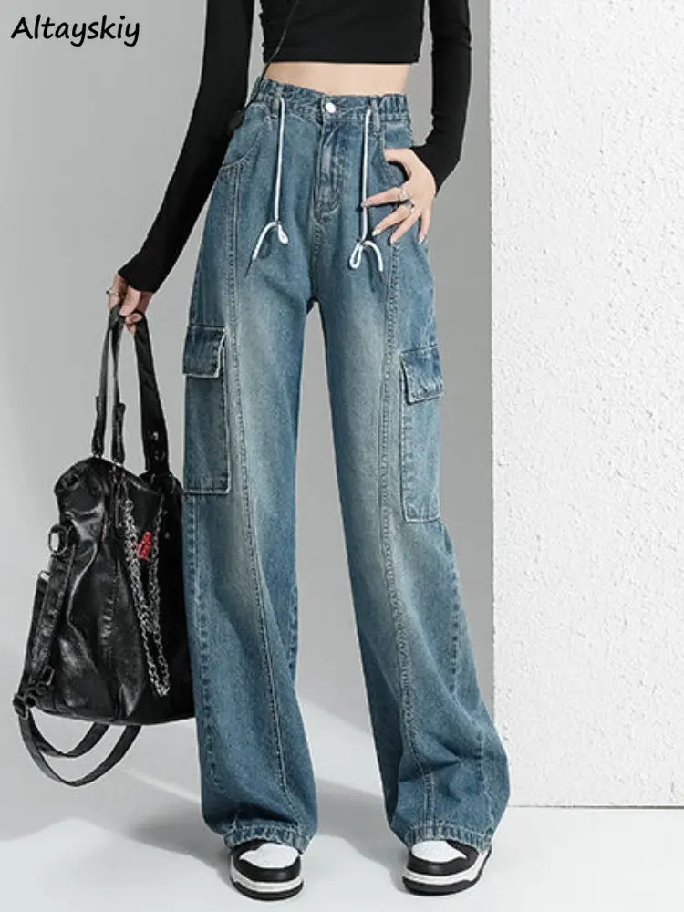 

Cargo Jeans Women Vintage Casual Harajuku S-5XL Personality Streetwear High Waist Female Spring Fashion Korean Style Solid Daily
