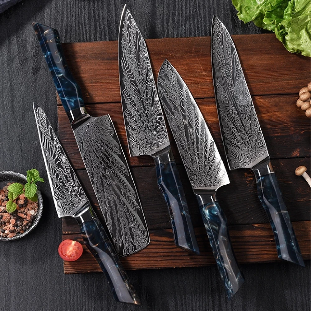 

73 Layers Damascus Steel Professional Kitchen Knives Resin Wood Handle Japanese Kiritsuke Santoku Chef Utility Knife