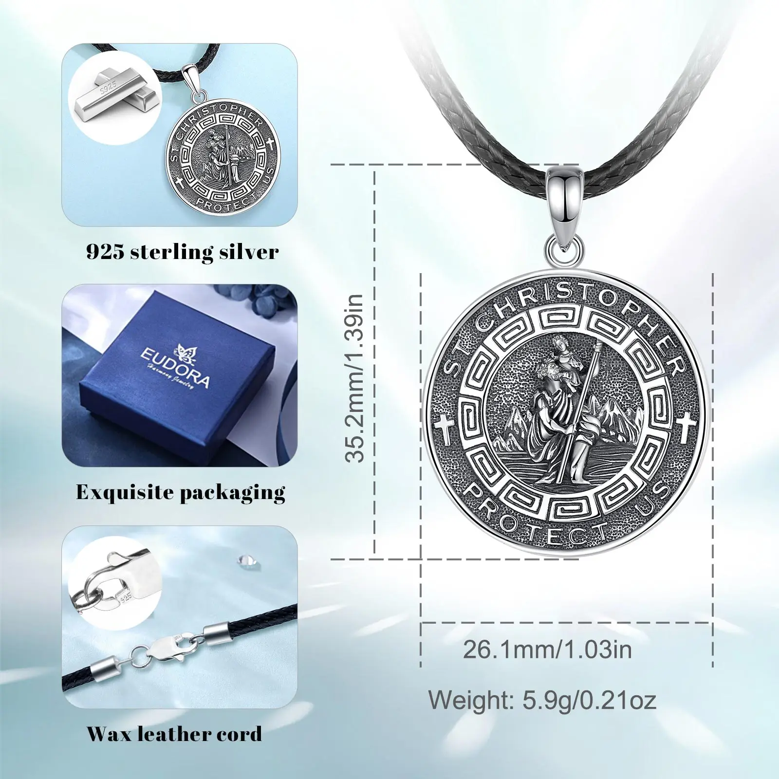 Эудора 925 стерлингового серебра st christopher Ожерелье для мужчин женщин винтажный saint
