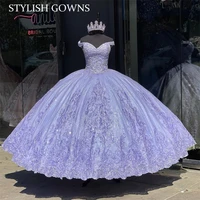 purple off the shoulder ball gowns quinceanera dress beaded birthday party gown appliques prom dresses vestido de 15 anos sweet