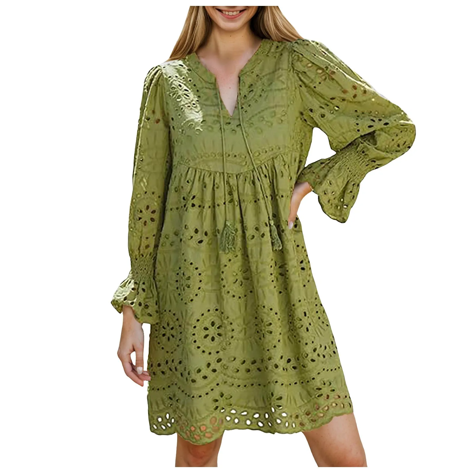 Платья по акции Повседневное платье с кисточками и V-образным вырезом длинным