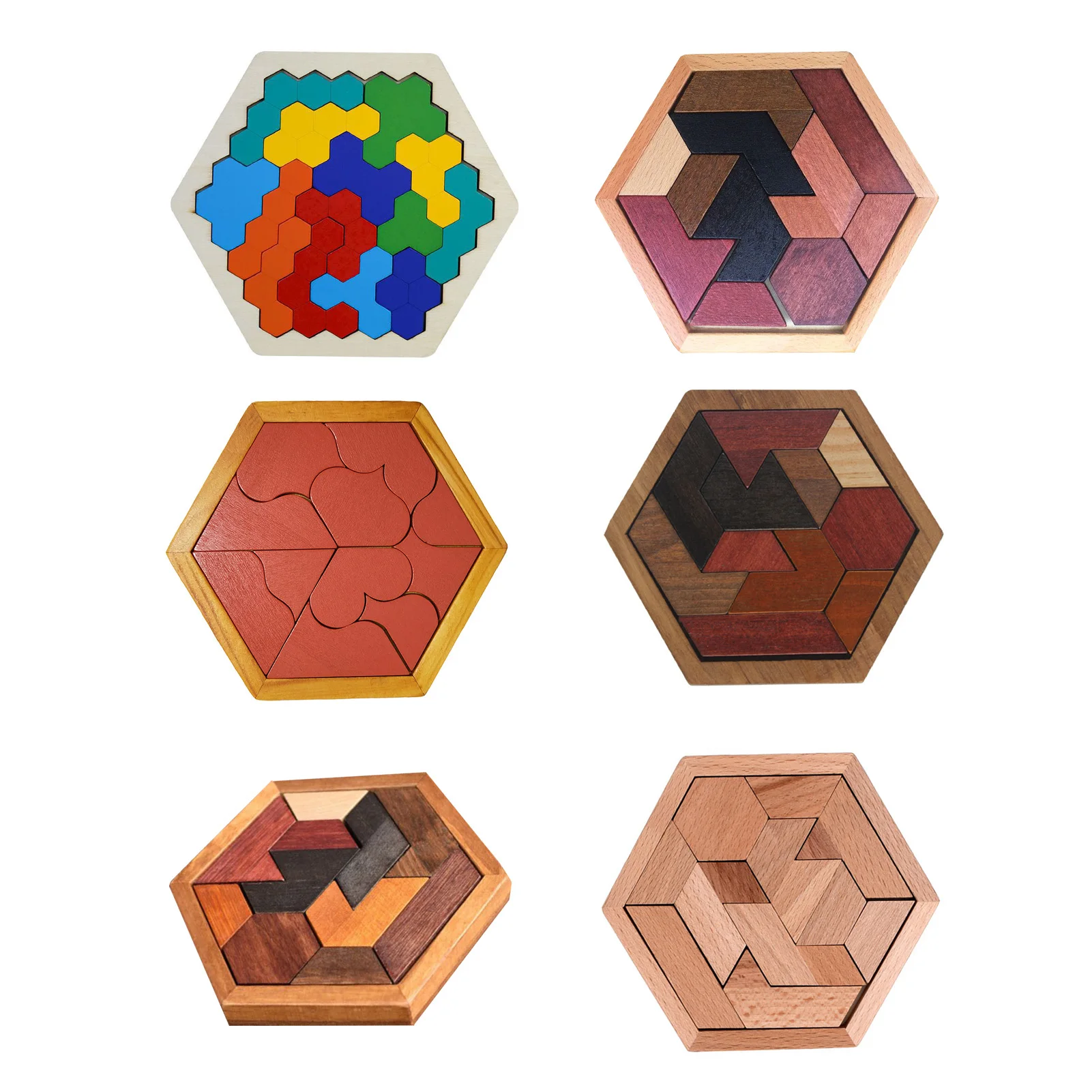 

Wooden Hexagon Tangram Puzzle Brain Teaser Puzzles - Geometry Shape Brain Games For Toddlers Kids Family Portable Puzzles Game