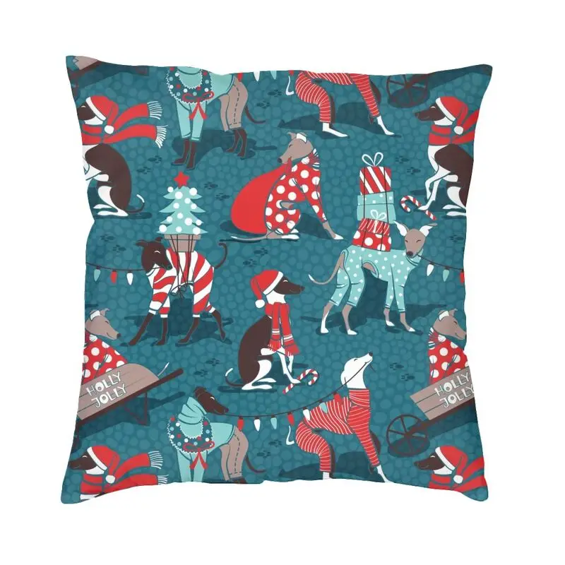 

Greyhounds Christmas Dogwalk Pillowcover Home Decorative Whippet Sighthound Dog Cushion Cover Throw Pillow For Living Room