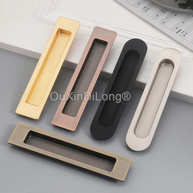 

1Pair Zinc Alloy Kitchen Sliding Door Handles Recessed Hidden Push Invisible Door Pulls Door Hardware Black/Bronze/Gold GF1133