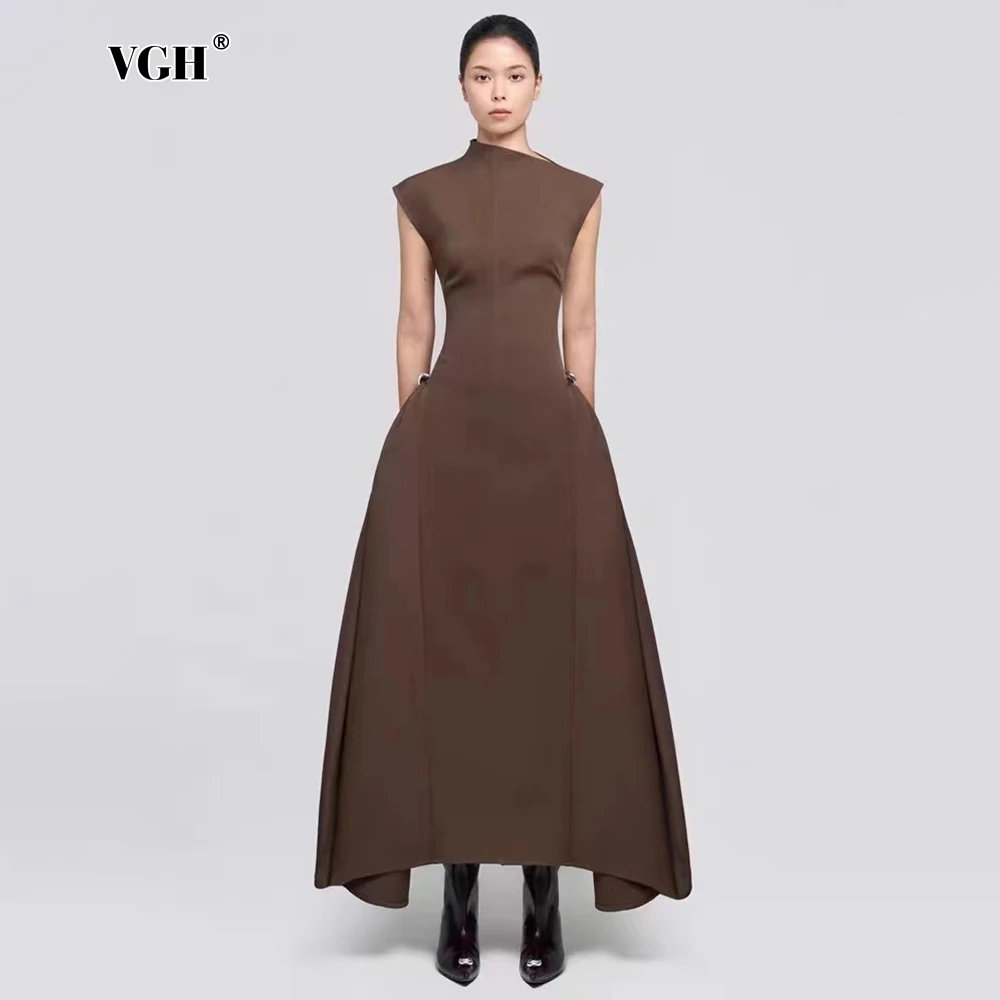 Женское платье с высокой талией VGH минималистичное однотонное лоскутное