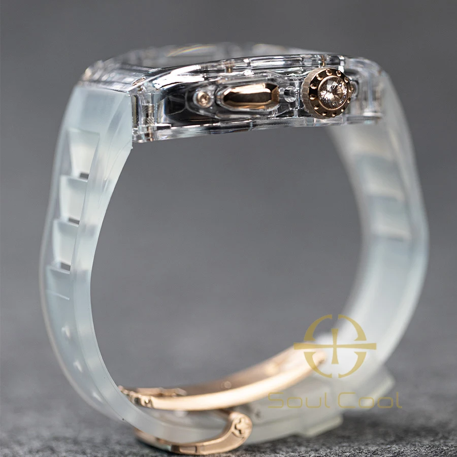 For Apple Watch Luxury Transparent  Diamond Mod Kit  44mm 45mm 49mm  Fluororubber Strap for IWatch Series Ultra 8 7 6 5 SE