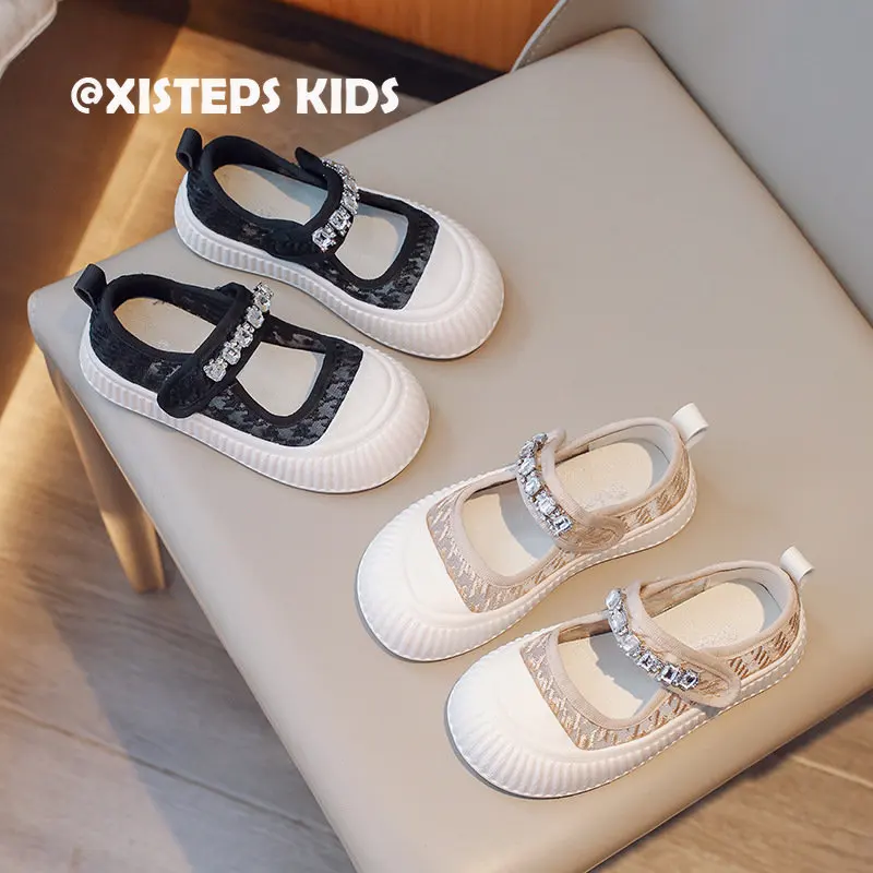 

Comfy Children Girls Canvas Shoes with Rhinestone Non-slip Rubber Sole Toddler Girls Shoes Black Khaki Casual Sneakers 2023