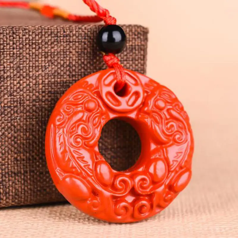 

Natural Red Organic Cinnabar Double Pixiu Pendant Men Women Cinnabrite Crystal Wealth Brave Troops Feng Shui Charms Lucky Amulet