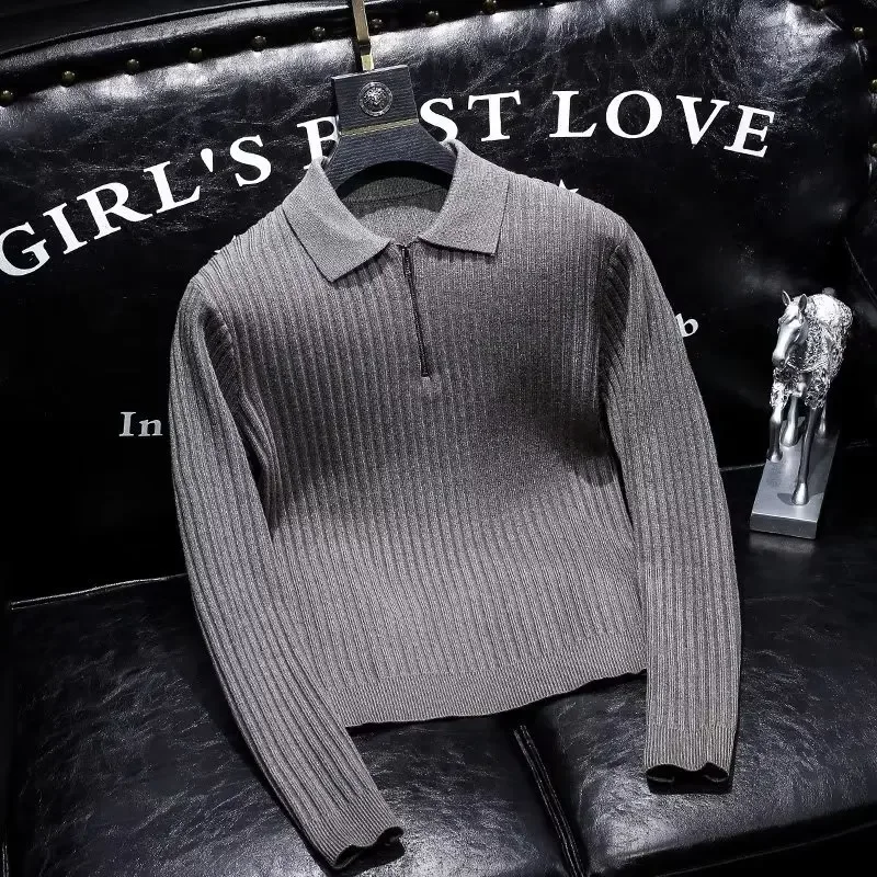 Роскошный облегающий мужской вязаный свитер с лацканами осень/зима модная