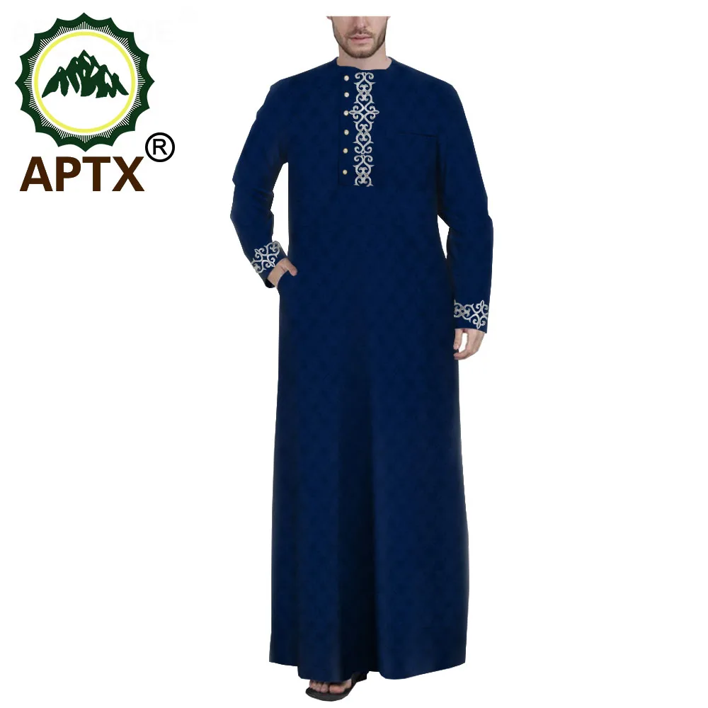 APTX Muslim Fashion Men's Jubba Thobe Tailor Made Single Breasted Loose Casual Style Long Robe for Event TA2014001