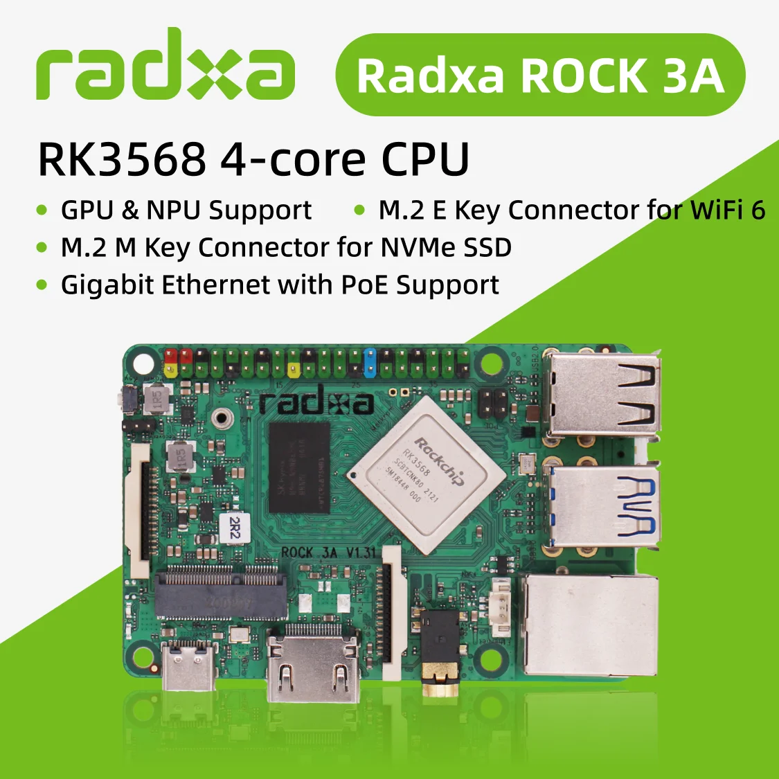 Фото AvaCoreRadxa Rock 3a RK3568 4-ядерный процессор SBC, GPU, NPU, с поддержкой вывода 4K, одноплатный компьютер №2
