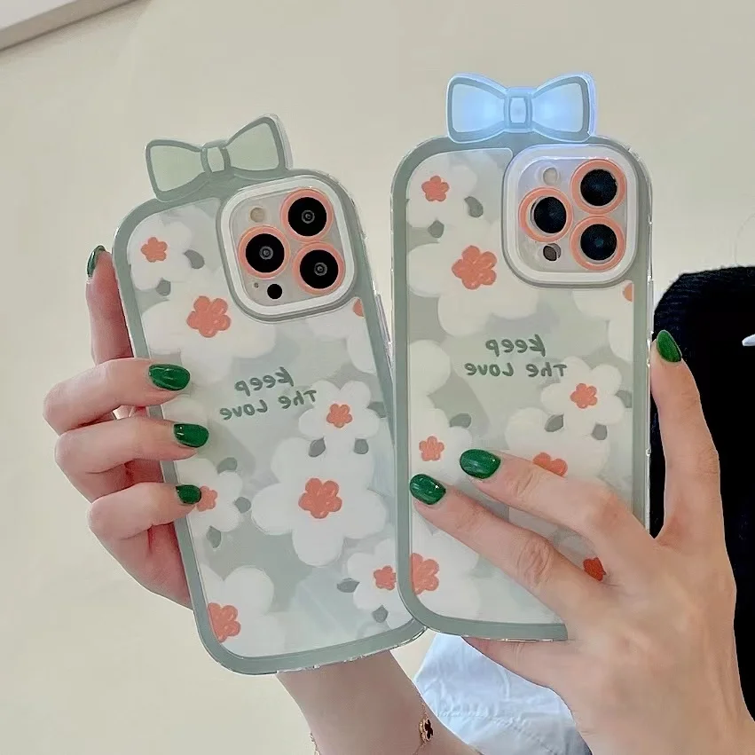 

Cute 3D Flash Luminous LED Bowknot Bow Phone Case For iPhone 13 Pro Max 12 11 XS XR Flower Butterfly Soft TPU Armor Back Cover