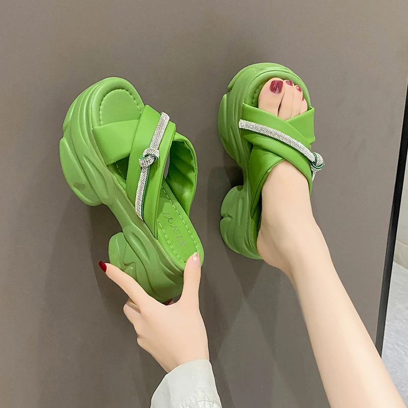 

Shoes Women House Slippers Platform Pantofle Luxury Slides Heeled Mules Jelly Flip Flops Soft 2023 Flat Summer Designer High
