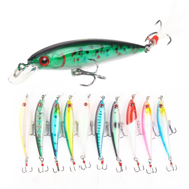 

1pcs Floating Minnow Fishing Lure 9cm 7g Bionic Wobblers on Pike Hard Isca Artificial CrankBait with Feather Sea Pesca Tackle