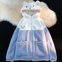 thicken warm zip up hoodies women korean fashion bear anime hoodie long sleeve hooded kawaii top loose clothing mingliusili
