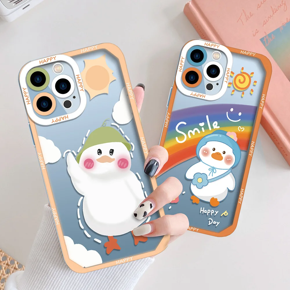 

Cartoon Cute Duck Phone Case for iPhone 13 12 Mini 11 Pro Max XS X XR 7 8 Plus SE 2020 Transparent Soft Coque Cover for iPhone13