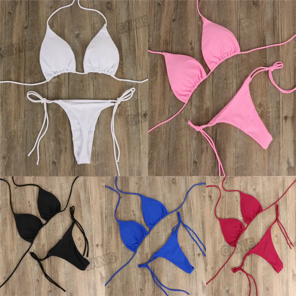 

Women Solid Color Beachwear Push-up Bra Swimsuit Bikini Swimsuit Two Pieces Set Tie Side Lingerie Bathing Suit Summer S-XL