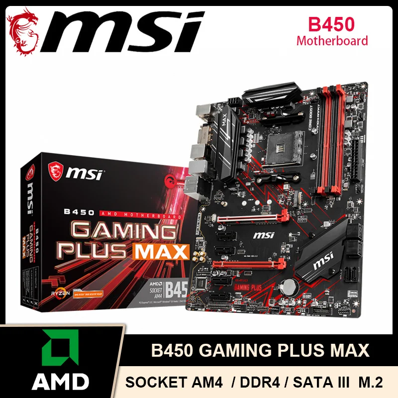 

NEW MSI B450 GAMING PLUS MAX AM4 Motherboard DDR4 128GB RAM ATX SATAIII M.2 Support Ryzen 7 5800X AM4 CPU AMD B450 motherboard