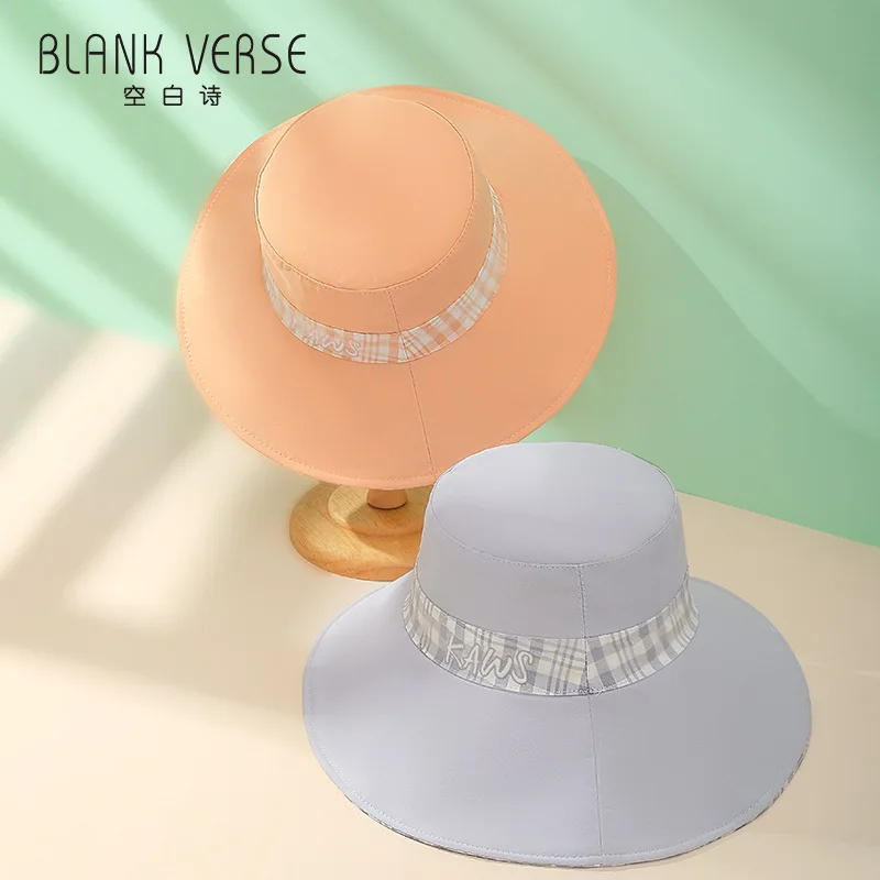 

Cotton Large Eaves Shading Letters Fisherman Hat Woman Lace Grid Splicing Uv Double Sun Hat The Joker Sun Hat