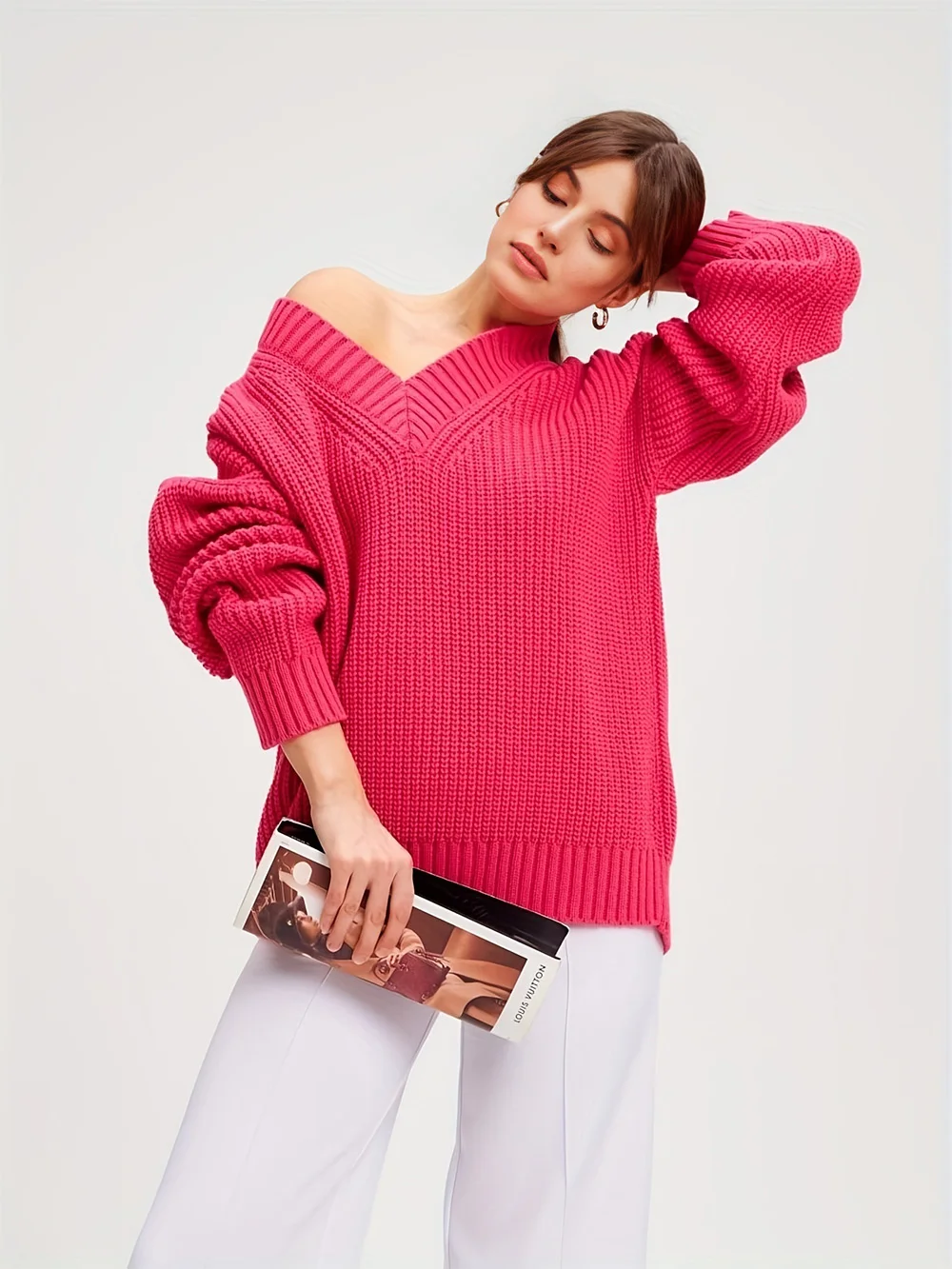 

Wixra Autumn Winter Women's Sweaters V-neck Women Knitted Jumpers Christmas Sweater Oversize Pull For Women