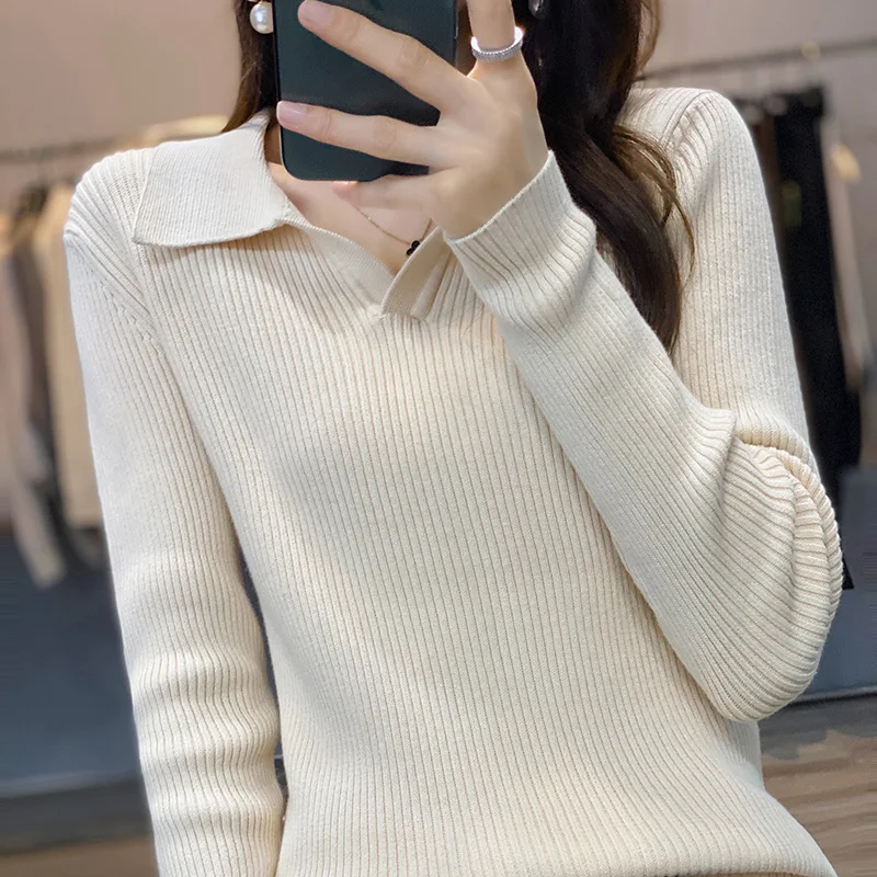 

Sparsil Women Winter Sweaters FashionTurn-Down Collar Cashmere Blend Pullovers Female Autumn Outdoor Knitted Shirts Jumpers