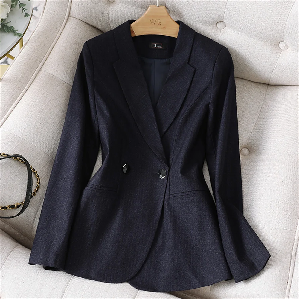 Vintage Women's Formal Pant Sets 2023 Dark Blue Female Blazer Jacket +Trouser Suits Office Lady Business Work Wear 2 Piece Sets