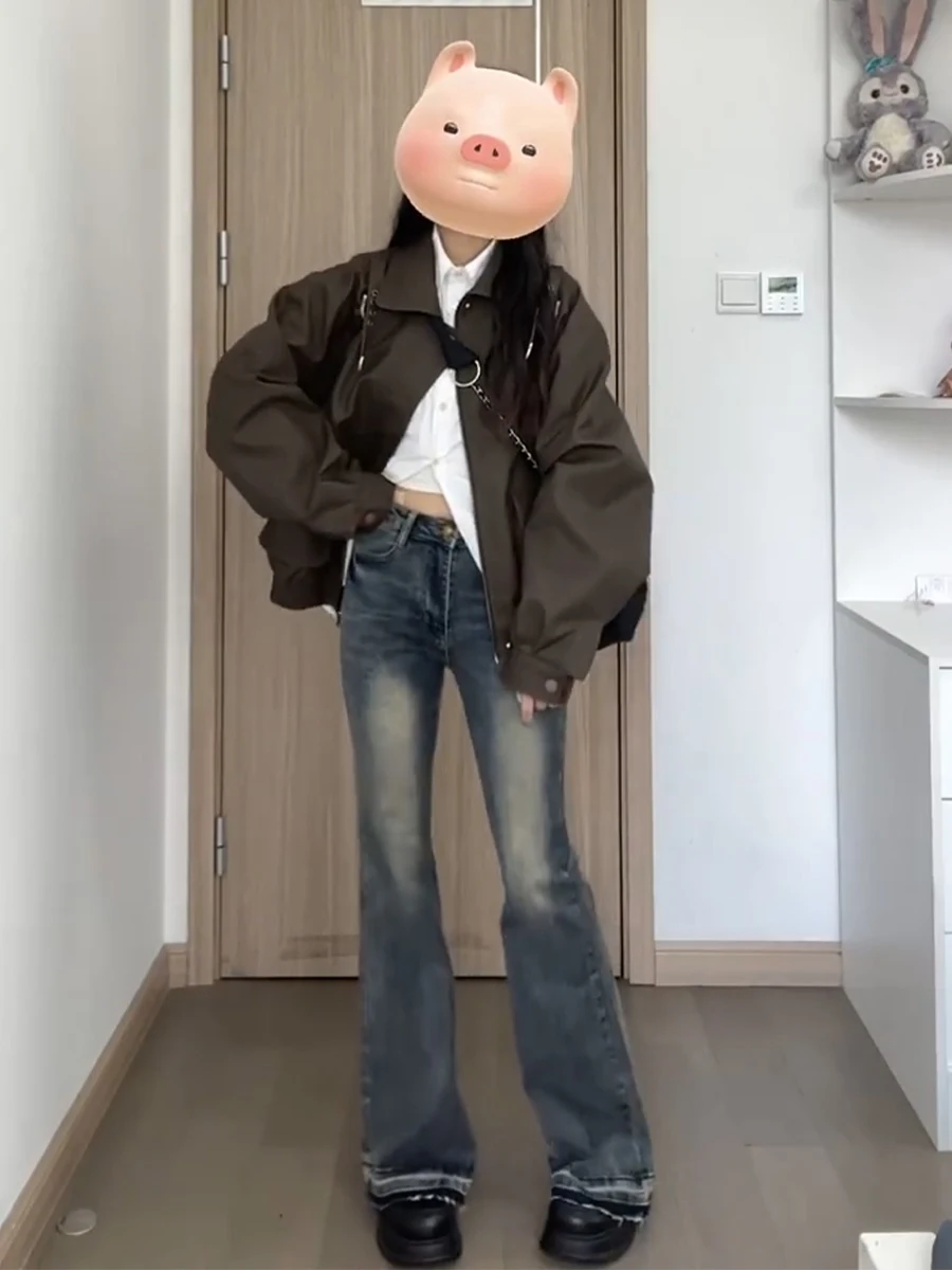 American vintage Design PU Leather Coat Outerwear Women Autumn and Winter New Sweet Cool Gyaru Motorcycle Clothing Loose All-...