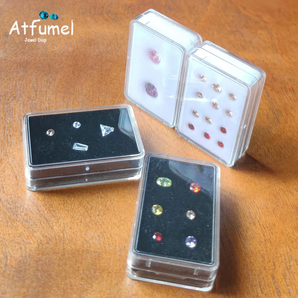 

Wholesale Clear Rectangle Loose Gemstone Diamond Gift Box Stone Holder Beads Ring Jewelry Organizer Showcase Gems Gift Box 10Pcs