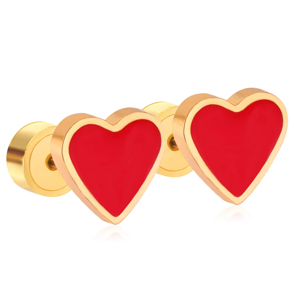 

Romantic Heart Stainless Steel Anti-allergy Earring Metal Texture Gold Color for Women Waterproof Charm Sweet Jewelry Gift New