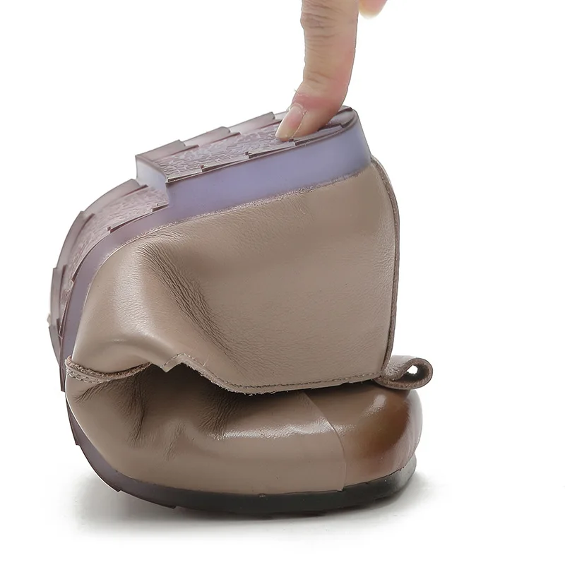 Vintage Patches Ballet Flats Women's Cowhide Leather Loafers Ladies Slip On Shoes Woman Chic Dressy Flat Shoes Female Moccasins