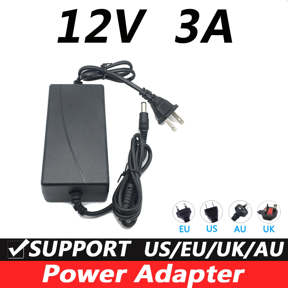 

High Quality 12V 3A Power Adapter DC Fire Cow Transformer 12V 3.0A Charging Cable Model 1230 Eu Plug Us Plug