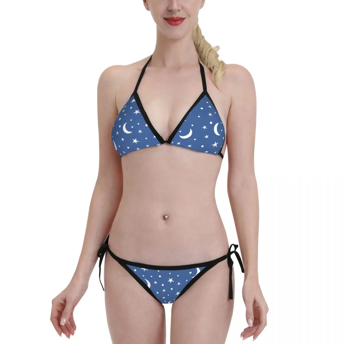 

2022 Female Starry Sky Sexy Bikini Sets Swimsuits Swimwear Stars Moon Beachwear Set Push Up Bathing Suit