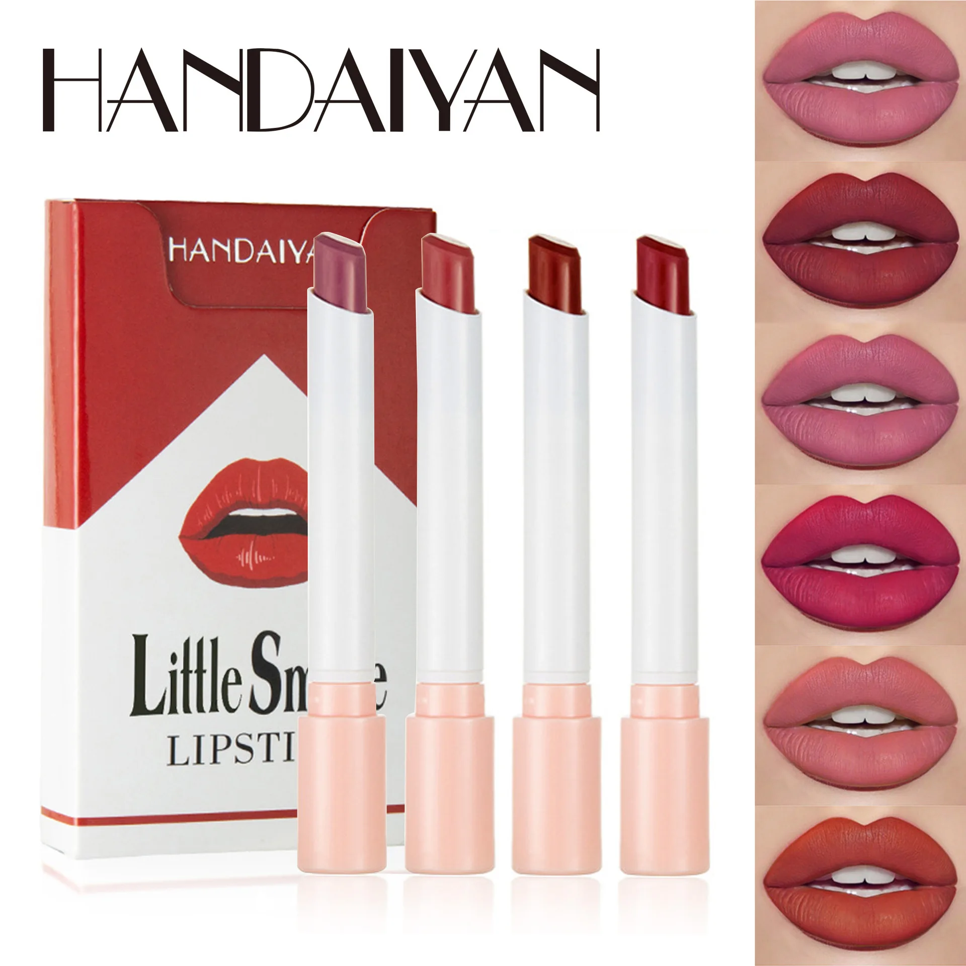 

HANDAIYAN 4 Color Matte Lipstick Set Moisturize Portable Popular Lip Gloss Waterproof Long Lasting Hot Selling Creative Lipstick