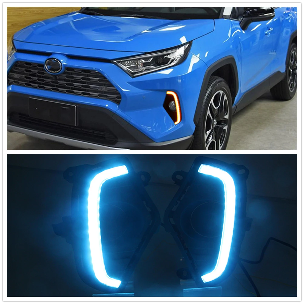 

LED Daytime Running Light For Toyota RAV4 2019-2022 DRL Tricolor Car Front Bumper Air Intake Vent Cover Signal Day Fog Lamp Bulb