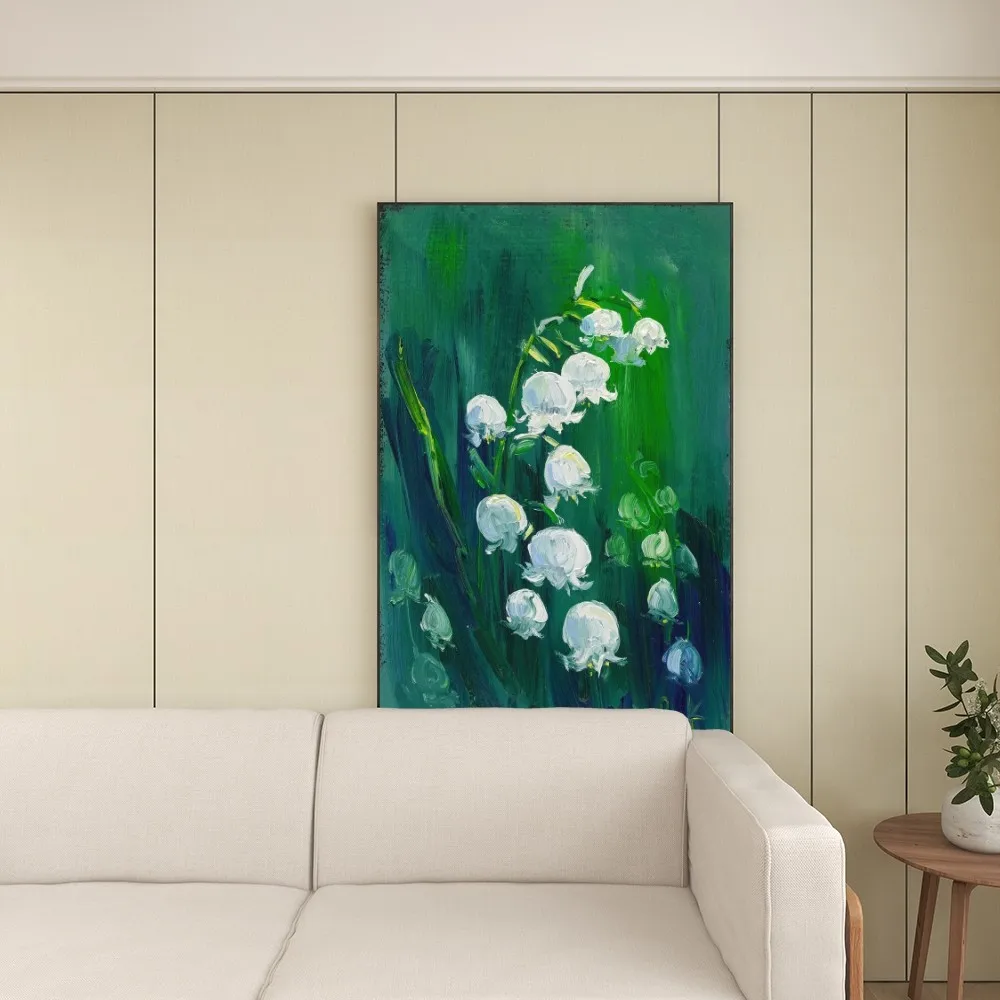 

White Bell Flower Oil Painting 100% Handmade Oil Painting Art Living Room Home Decor Wall Art