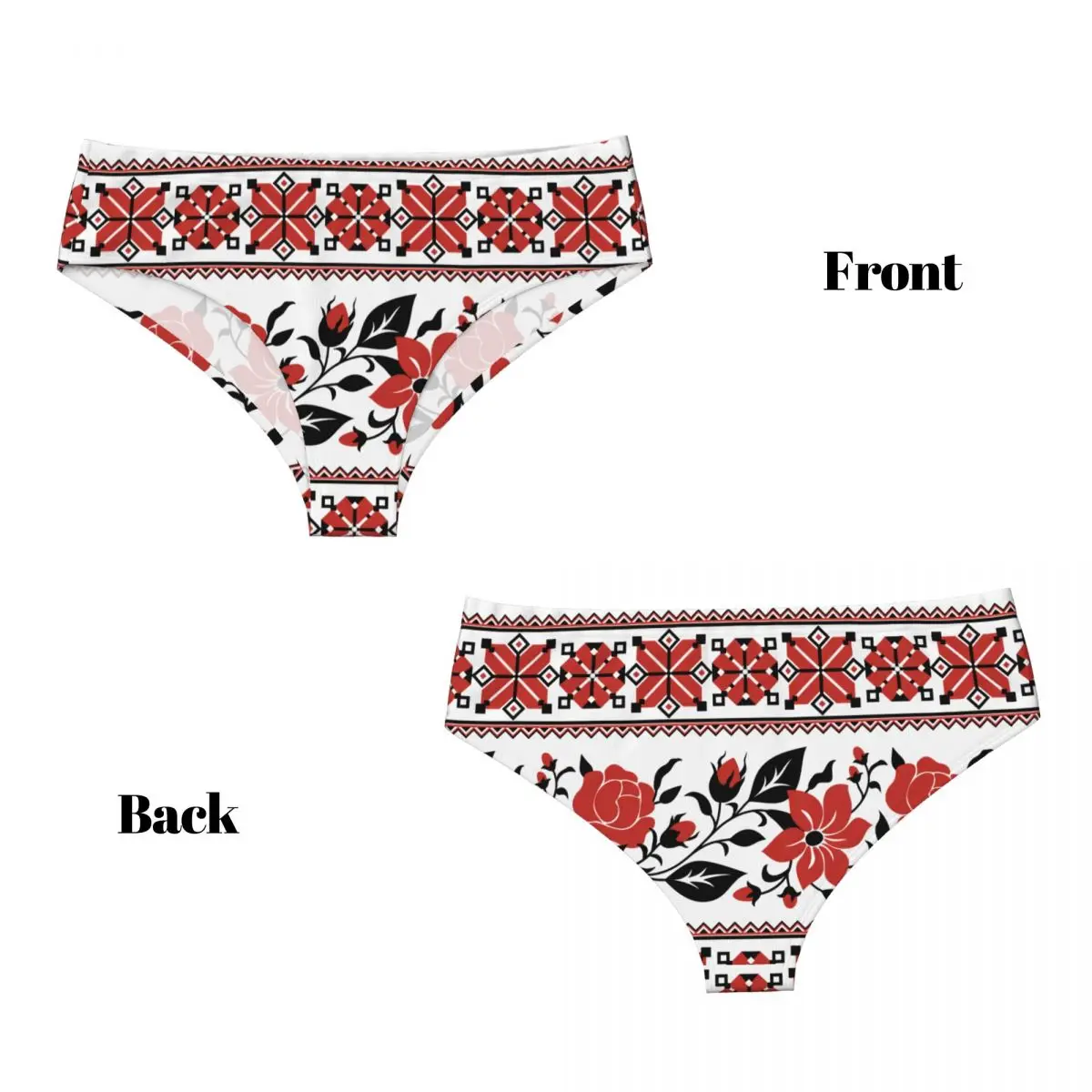 Custom Print With Red Rose And Mallow Ukrainian Traditional Embroidery Panties Underwear Female Vyshyvanka Briefs Underpants