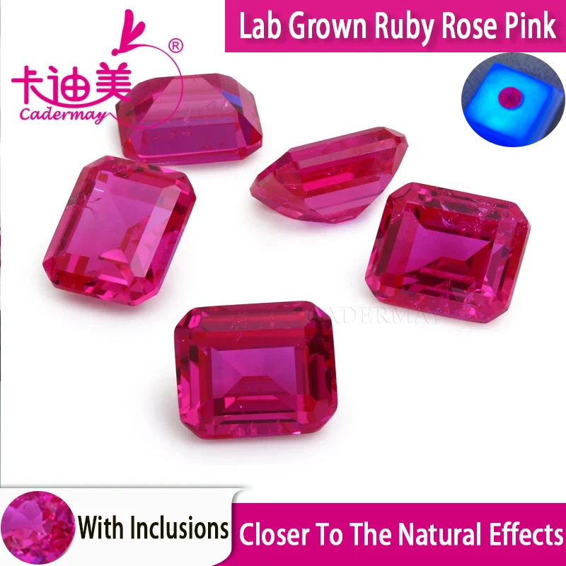CADERMAY Изумрудная огранка выращенные в лаборатории розовые рубиновые камни с
