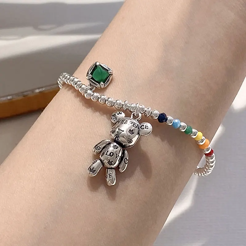 

925 Sterling Silver Choker Necklace for Women Men Cute Bear Green Stone Zircon Fine Jewelry Wedding Party Girls Birthday Gift
