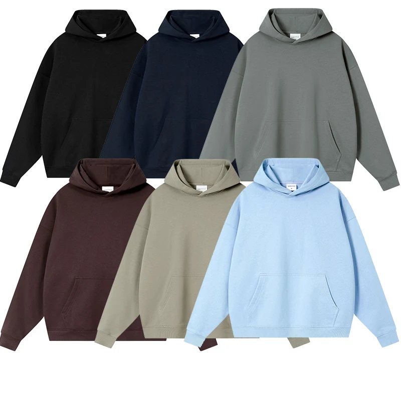 

High Quality Men Plain Blank Essential Unisex French Terry Cotton Cordless Custom Drop Shoulder Oversized Heavyweight Hoodie