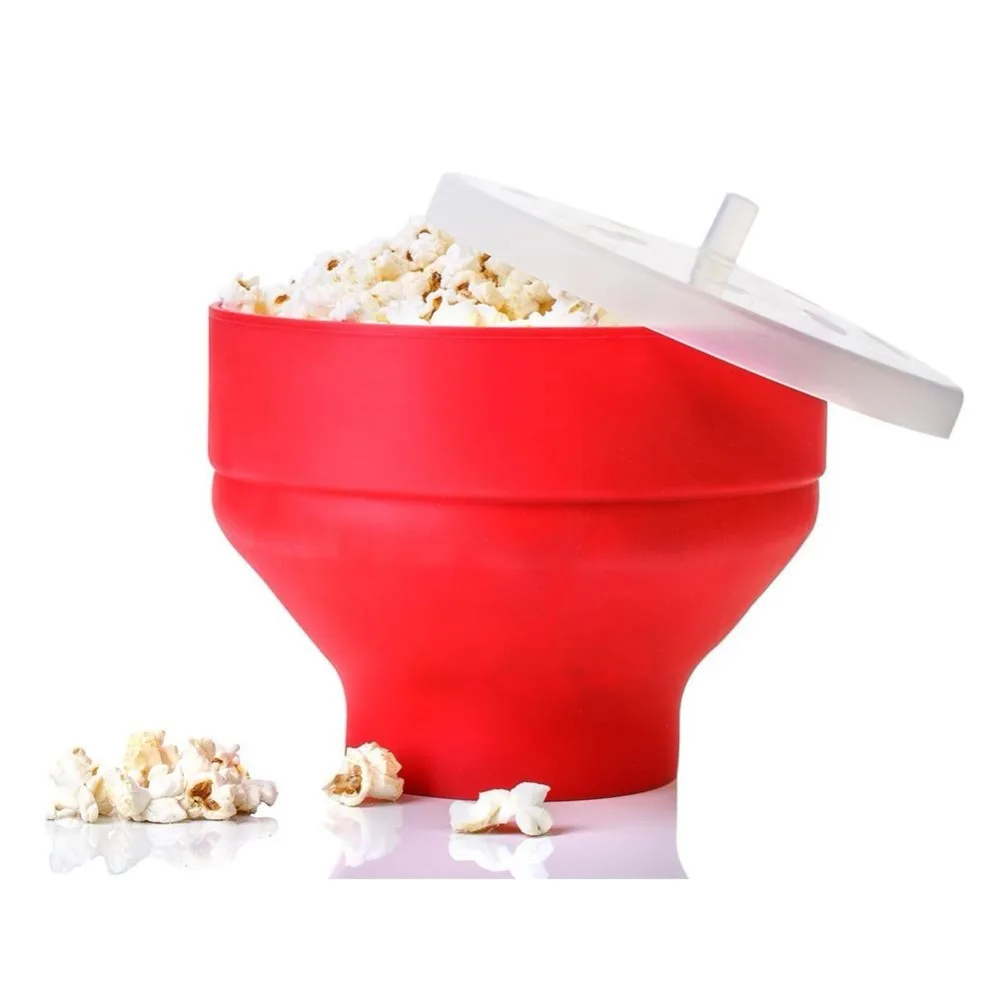 

2021 New Popcorn Microwave Silicone Foldable Red High Quality Kitchen Easy Tools DIY Popcorn Bucket Bowl Maker With Lid
