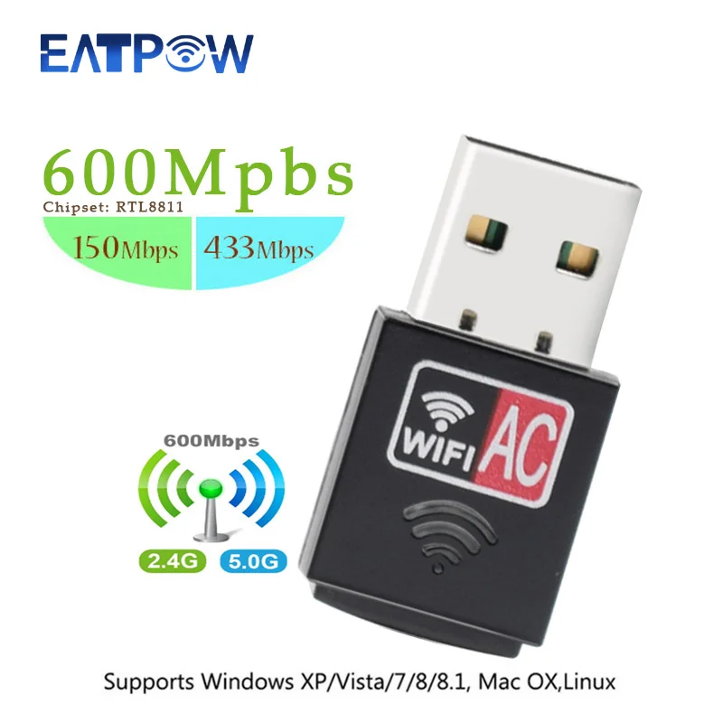 Tarjeta de red de 600Mbps, adaptador WiFi USB, Ethernet, Dongle, 5Ghz, Lan, USB