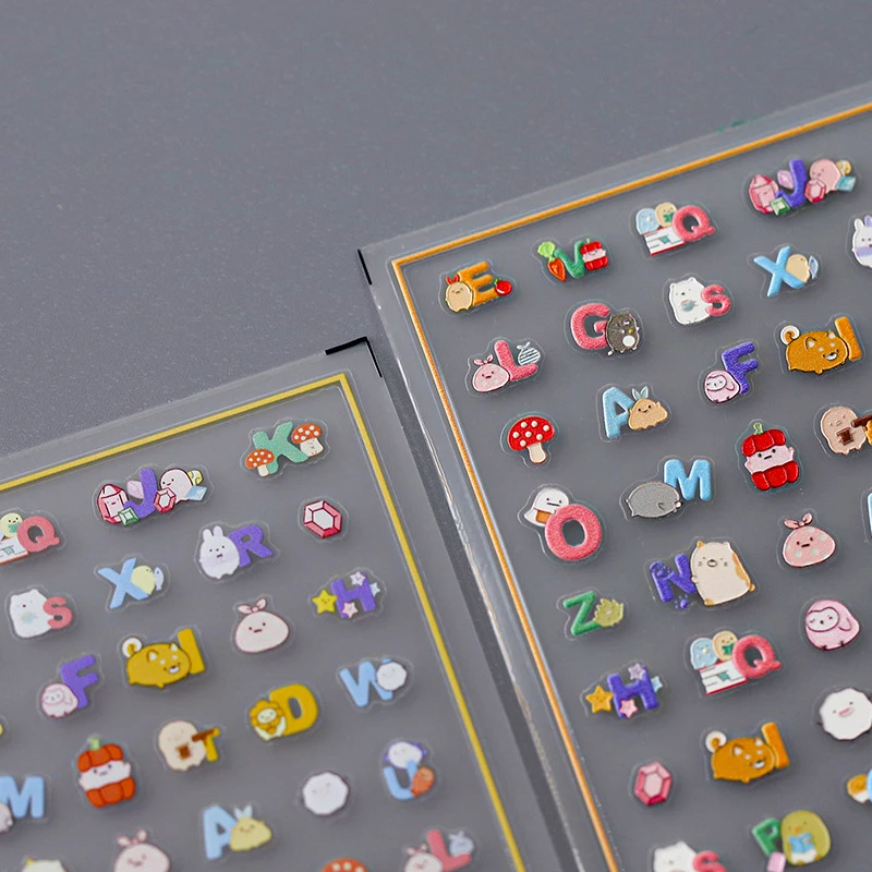 

Рельефная самоклеящаяся наклейка для дизайна ногтей с мультяшными буквами на английском языке с животными алфавитом 5D рельефная 3d-наклейка для маникюра для женщин
